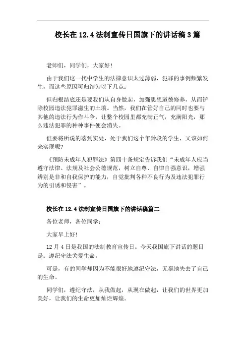 校长在12.4法制宣传日国旗下的讲话稿3篇