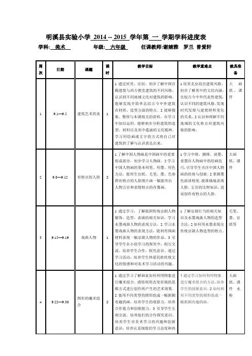六年级教学进度表美术