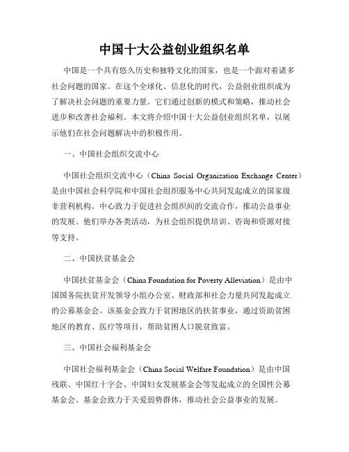 中国十大公益创业组织名单