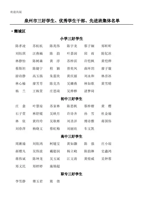 某0305-3泉州市三好学生、优秀学生干部、先进班集体