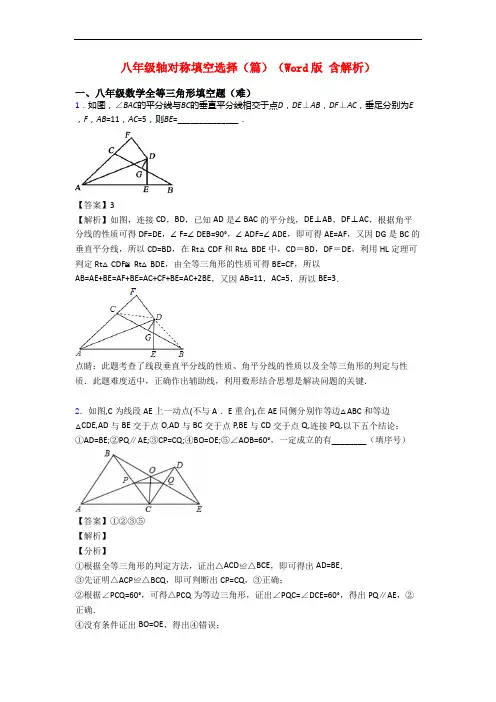 八年级轴对称填空选择(篇)(Word版 含解析)
