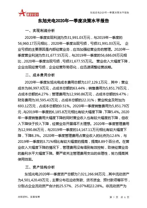 东旭光电2020年一季度决策水平分析报告