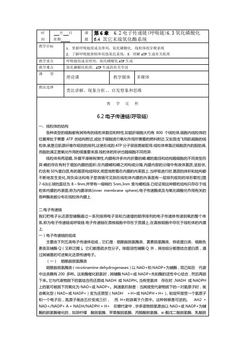 时间月日星期课题第6章62电子传递链(呼吸链) 2