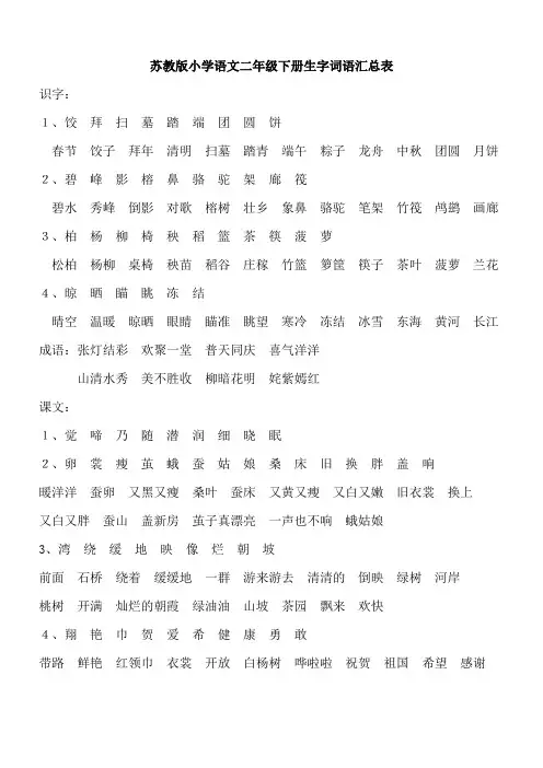 (完整版)苏教版小学语文二年级下册生字词语汇总表