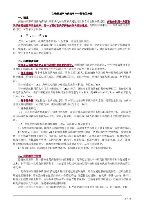 生物药剂学与药动学——药物的排泄