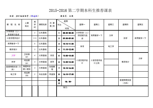 2012016第二学期本科生推荐课表