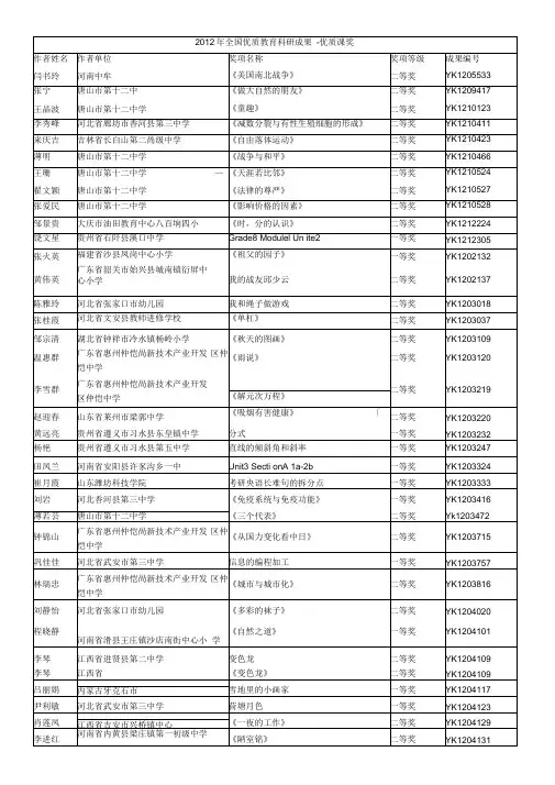 2012年全国优质教育科研成果优质课奖