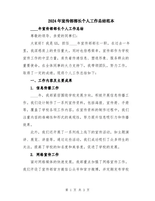 2024年宣传部部长个人工作总结范本