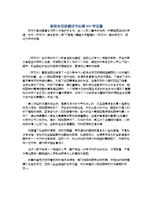 茶花女读后感读书心得800字五篇