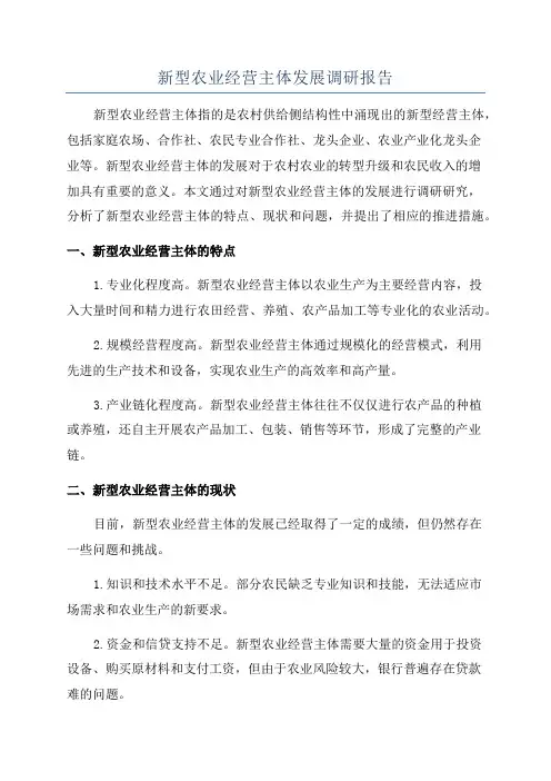新型农业经营主体发展调研报告