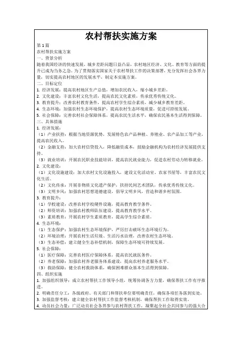 农村帮扶实施方案