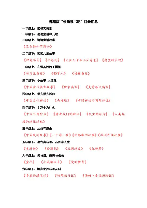 部编版“快乐读书吧”目录汇总(小学语文)