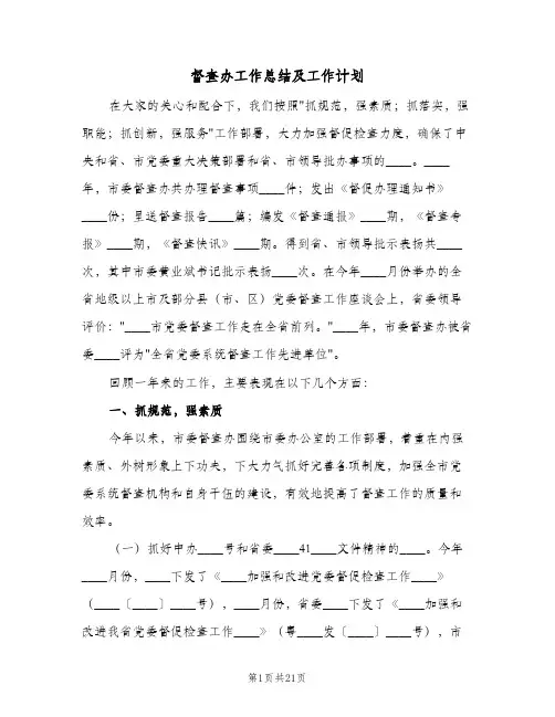 督查办工作总结及工作计划（3篇）