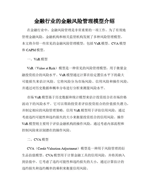 金融行业的金融风险管理模型介绍