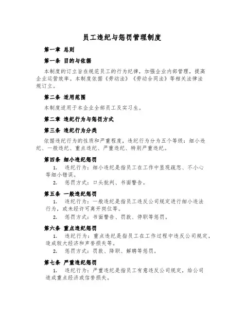 员工违纪与处罚管理制度