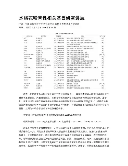 水稻花粉育性相关基因研究进展