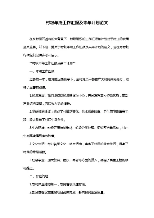村级年终工作汇报及来年计划范文