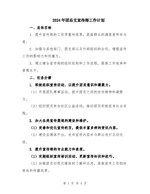 2024年团总支宣传部工作计划 