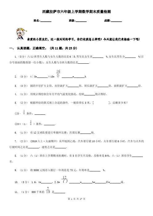 西藏拉萨市六年级上学期数学期末质量检测