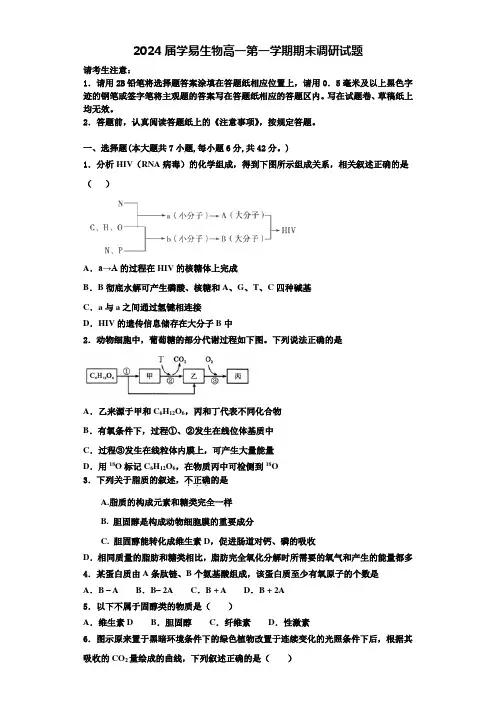 2024届学易生物高一第一学期期末调研试题含解析