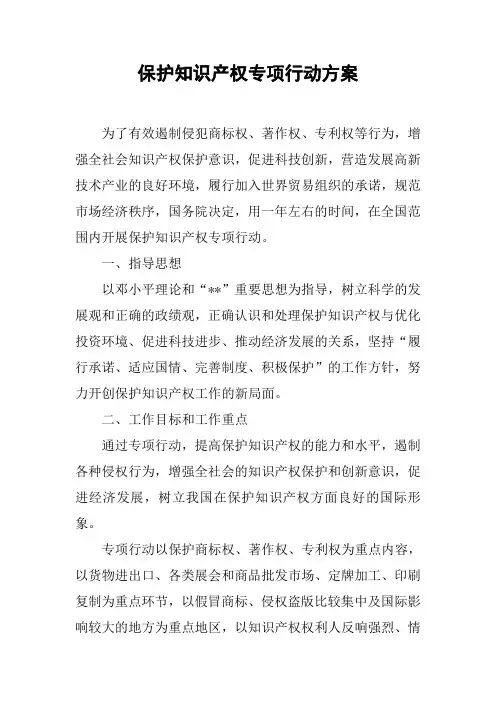保护知识产权专项行动方案【DOC可编辑范文】