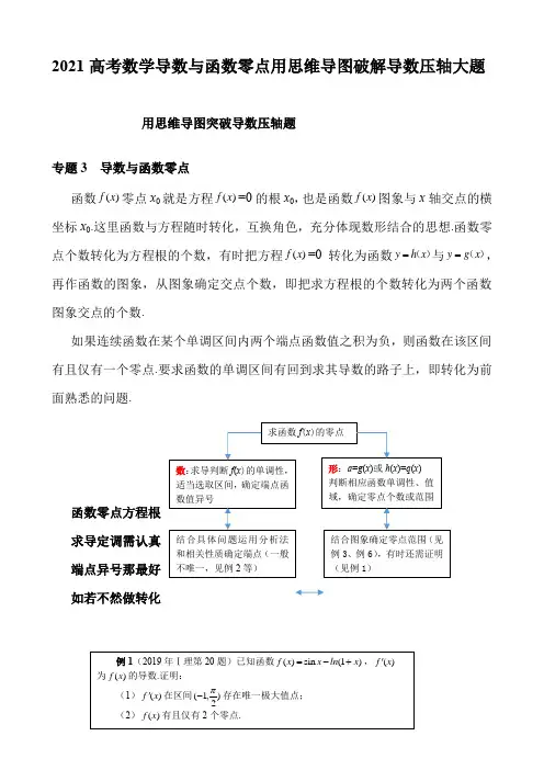 2021高考数学导数与函数零点用思维导图破解导数压轴大题