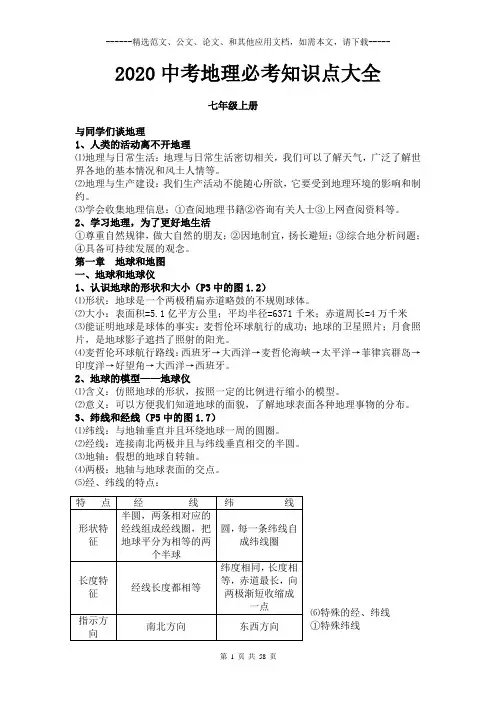 2020中考地理必考知识点大全