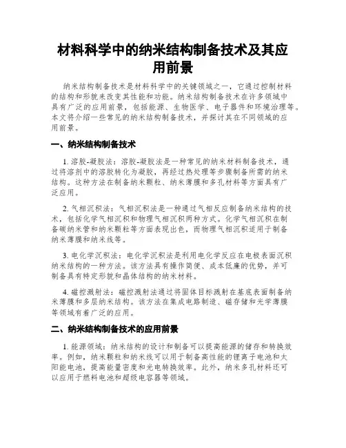 材料科学中的纳米结构制备技术及其应用前景