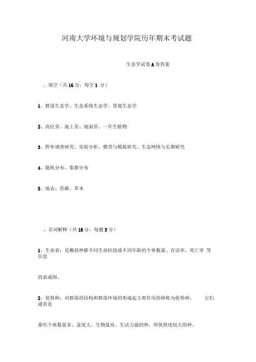 河南大学环境与规划学院历年期末考介绍