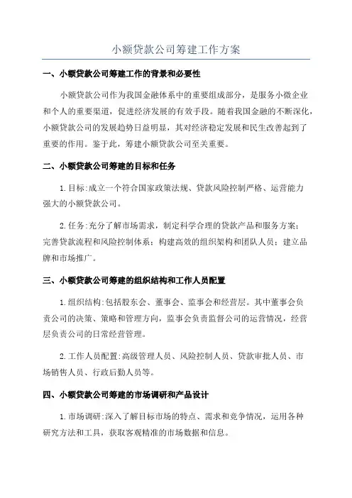 小额贷款公司筹建工作方案
