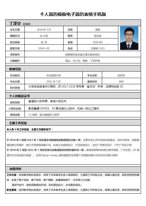 个人简历模板电子简历表格手机版
