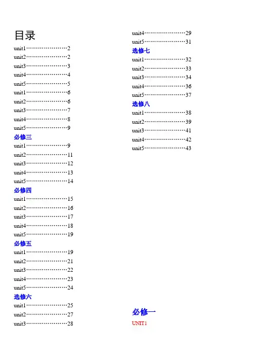 人教版高中英语全部单词(必修1至选修8带目录)