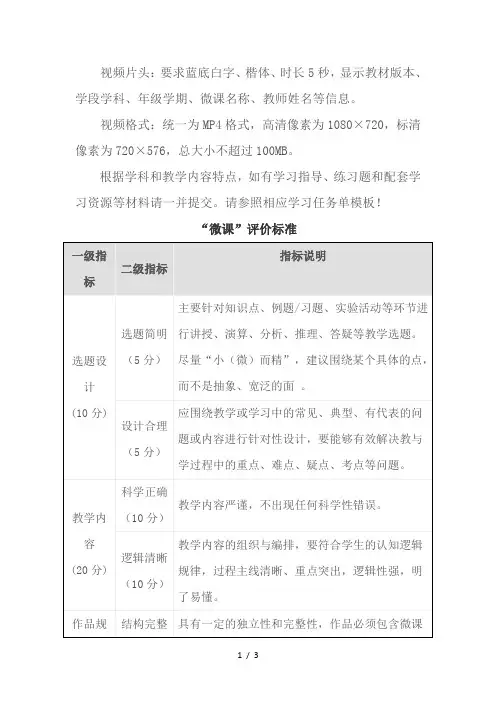 微课视频要求及评价标准