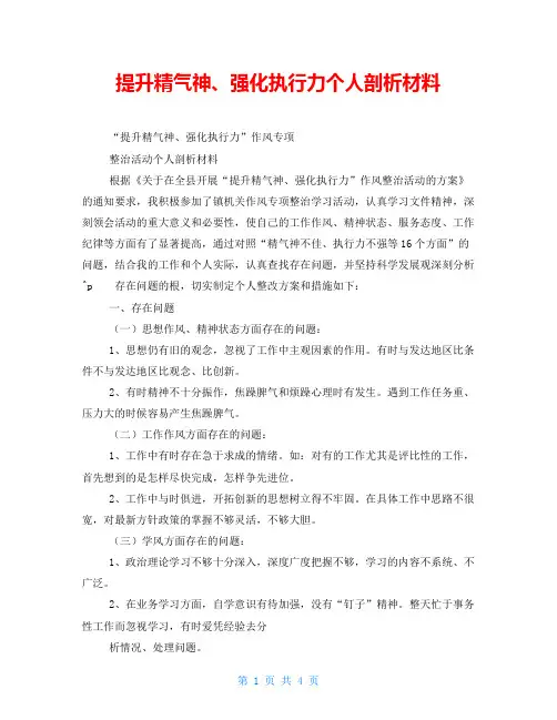 提升精气神、强化执行力个人剖析材料