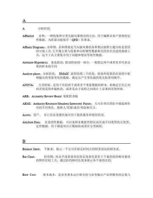 六西格玛术语及缩写词汇表