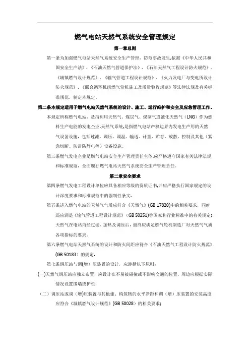 燃气电站天然气系统安全管理规定