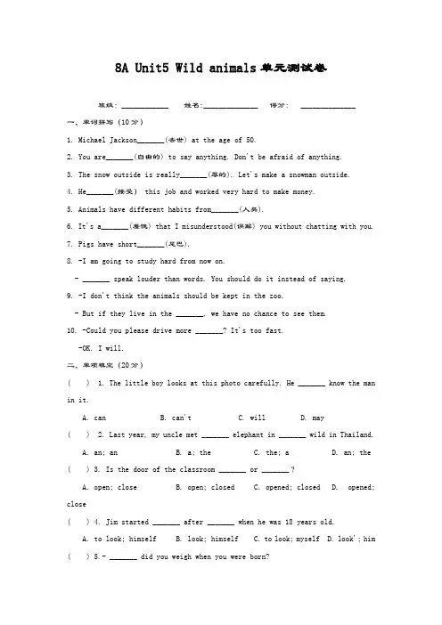 最新版牛津译林版八年级上册英语Unit5单元测试卷及答案