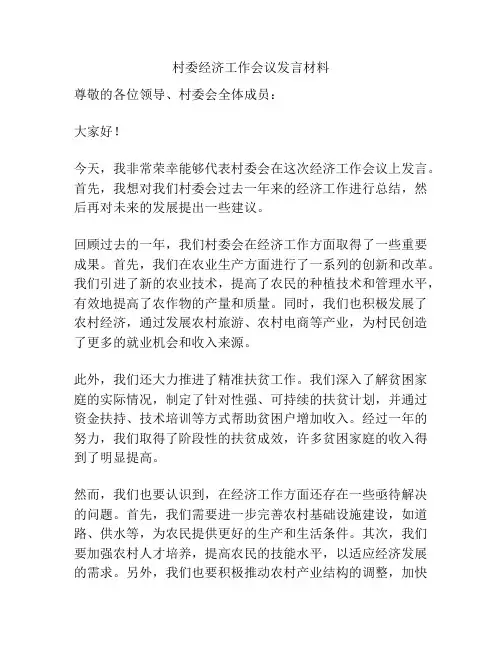 村委经济工作会议发言材料