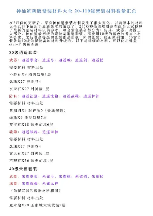 神仙道新版紫装材料大全20110级紫装材料数量汇总