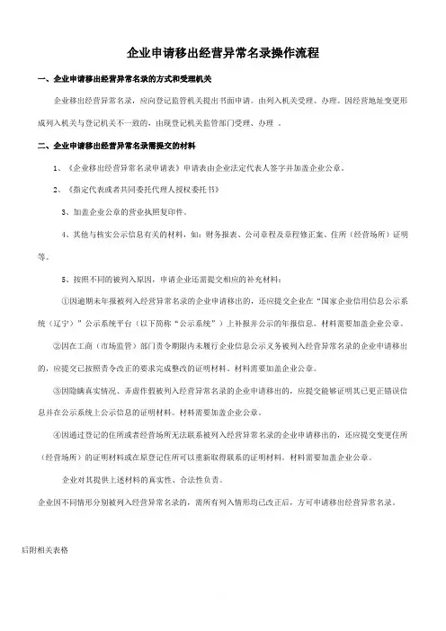 企业申请移出经营异常名录需提交的材料