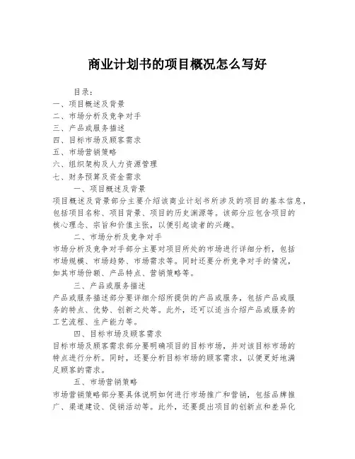 商业计划书的项目概况怎么写好