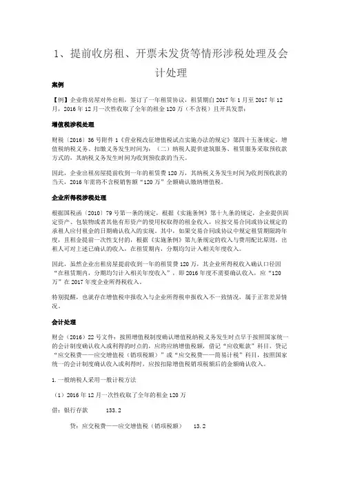 提前收房租、开票未发货等情形涉税处理及会计处理