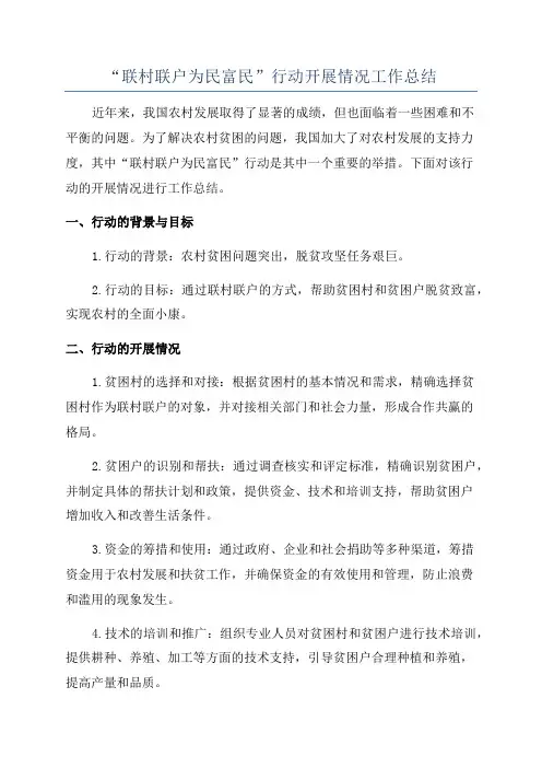“联村联户为民富民”行动开展情况工作总结