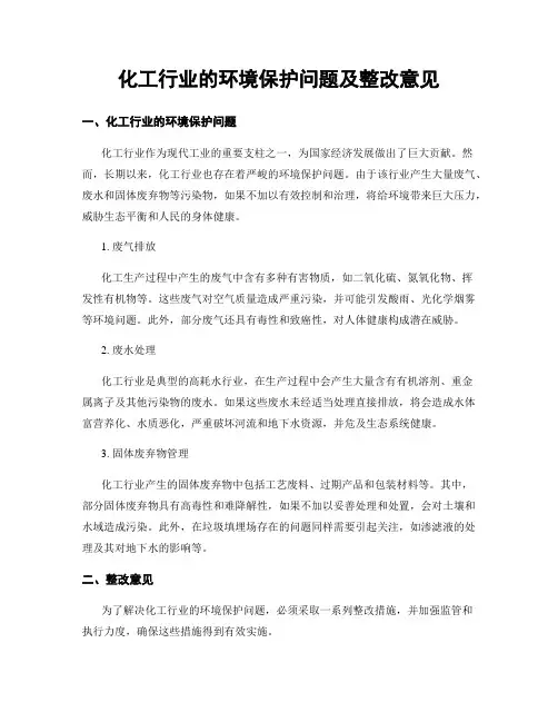 化工行业的环境保护问题及整改意见