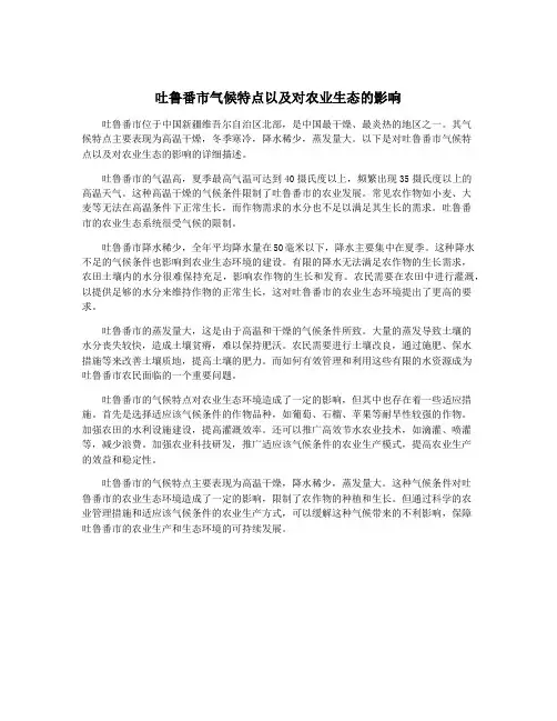 吐鲁番市气候特点以及对农业生态的影响