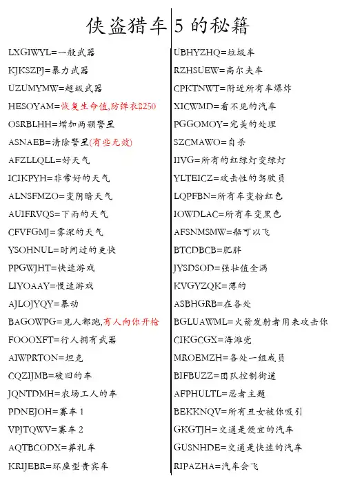 侠盗猎车5的秘籍
