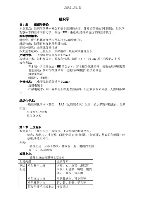 组织胚胎学知识总结