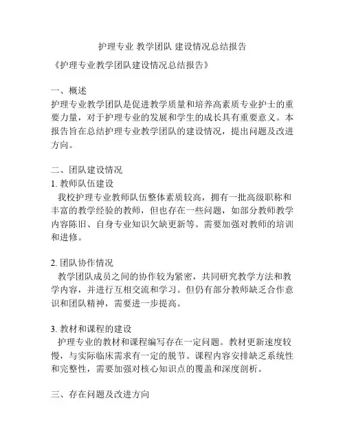护理专业 教学团队 建设情况总结报告