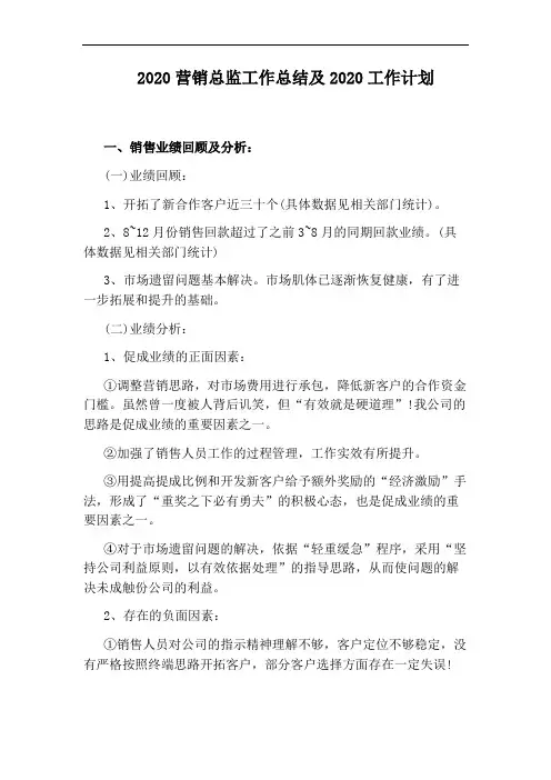 2020营销总监工作总结及2020工作计划