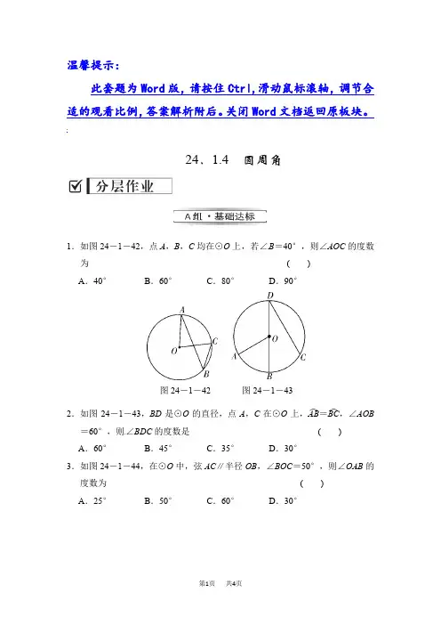 九年级数学： 24.1.4 圆周角 (2)